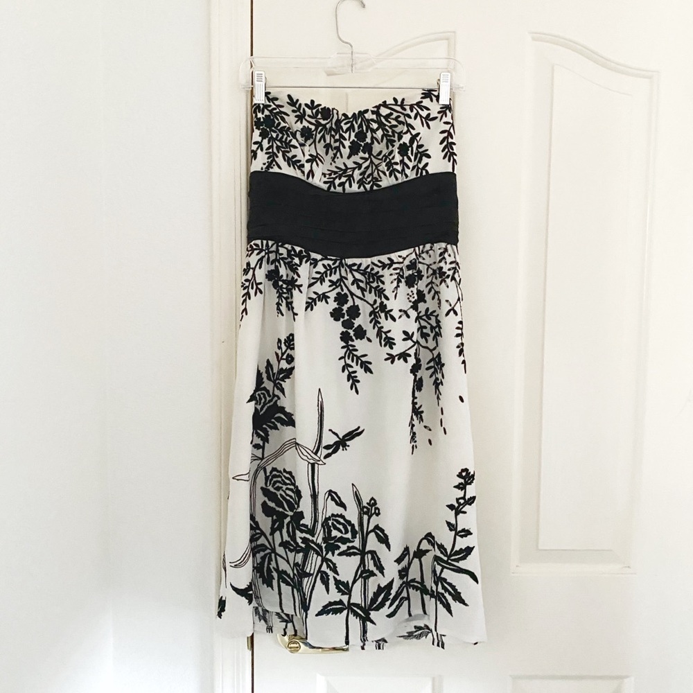 Vintage Tracy Reese Black & White Print Strapless Dress